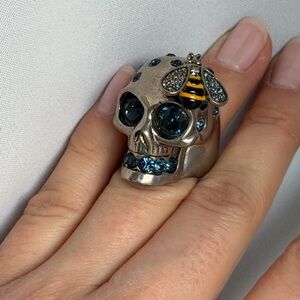 Alexander McQueen Skull Ring with Blue Gemstones and Bee Accent size 6